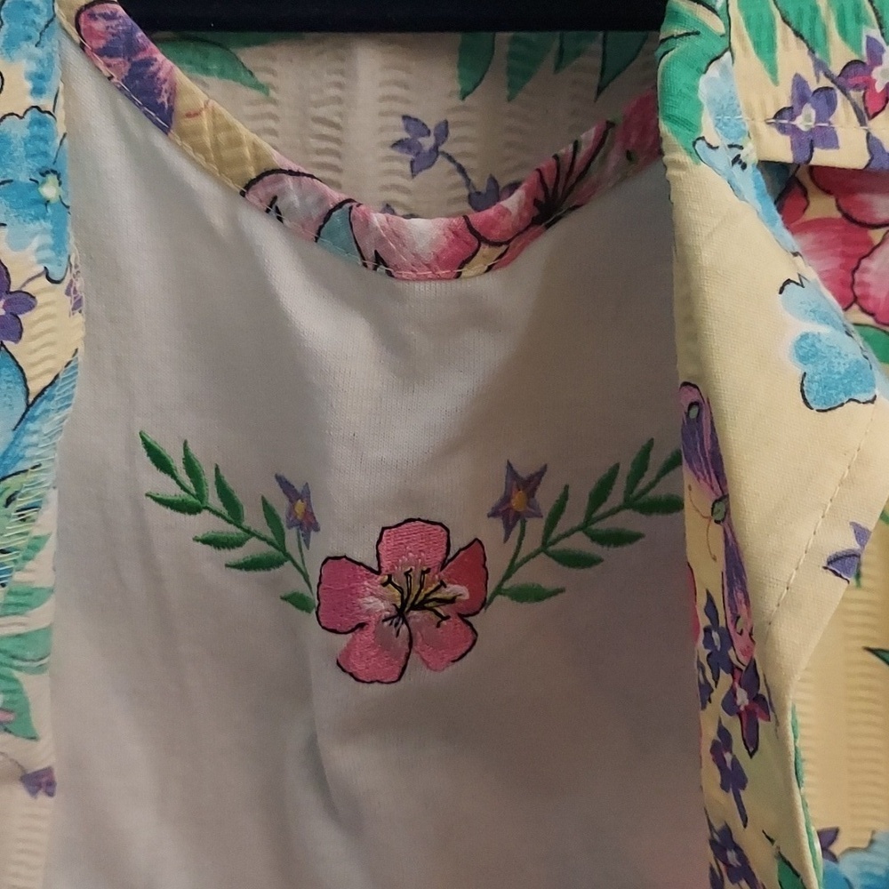 BLAIR Vintage 90's Button Down Faux Tank Floral Short Sleeve Top L Grandmacore - Picture 6 of 13